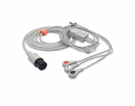 Compatible 3-lead One-Piece ECG Cable with Snap end (comparable to Physio-Control 805400-00) AHA Reusable, Limb Lead, 2.5m+0.9m, Respiratory Rate SKU: EC-3082S-A