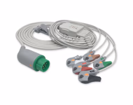 Compatible 5-lead One-Piece ECG Cable with Grabber/Pinch end (for use with Kontron) AHA Reusable, Limb + Chest Lead, 2.5m+0.9m, Defib-Proof (with Resist) SKU: EC-5029RG-A