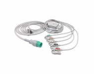 Compatible 5-lead One-Piece ECG Cable with Grabber/Pinch end (for use with Zoncare) AHA Reusable, Limb + Chest Lead, 2.5m+0.9m, Respiratory Rate SKU: EC-5078G-A