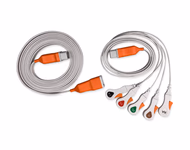 Compatible 5-lead One-Piece ECG Cable with Grabber/Pinch end (comparable to Covidien 33135) AHA Disposable, Limb + Chest Lead, 2.2m+mixed 0.8m/1.2m SKU: ELDG-CV5-(22)90S-A