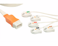 Compatible 5-lead ECG Leadwire with Grabber/Pinch end Molded 0.9m AHA (for use with Kendall) Disposable, Limb + Chest Lead, Lead Type: Covidien/Kendall, Shielded SKU: ELD-CV5-90G-A