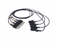 Compatible 4-lead ECG Leadwire with Radiolucent Lead Wire with Grabber End end Molded 0.9m AHA (comparable to Ivy Biomedical 590442) Reusable, Limb Lead, Lead Type: AA Twin-Pin, Radiolucent SKU: ELER-AA4-90G-A