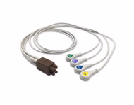 Compatible 4-lead Telemetry ECG Leadwire with Snap end Molded 1.3m AHA (comparable to GE Healthcare 2066468-005) Reusable, Chest Lead, Shielded SKU: EL-TGE4-130S-A