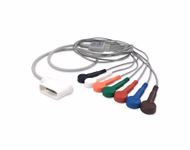 Compatible 7-lead Telemetry ECG Leadwire with Snap end Molded 0.9m AHA (comparable to GE Healthcare 2104817-001) Reusable, Shielded SKU: EL-TGEC7-90S-A