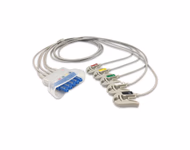 Compatible 5-lead Telemetry ECG Leadwire with Grabber/Pinch end Molded 0.9m IEC (comparable to Philips 989803152061) Reusable, Limb + Chest Lead, Lead Type: Tele IntelliVue, Shielded SKU: EL-TPH5-90G-I