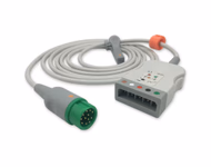Compatible 3/5-lead with Respiratory Rate ECG Trunk Cable AHA (comparable to Mindray 0010-30-42719) Reusable, Limb + Chest Lead, 2.5m, used with Mindray Leadwire SKU: ET-5016-MR-A