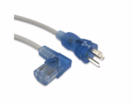 Connector for Hospital-Grade Power Cord, NEMA 5-15P to IEC320 C13 Left Angle, Green Dot, 8ft, SJT 18/3 AWG, 10A 125VAC, Gray Jacket, Clear Blue Connectors