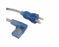 Connector for Hospital-Grade Power Cord, NEMA 5-15P to IEC320 C13 Right Angle, Green Dot, 8ft, SJT 18/3 AWG, 10A 125VAC, Gray Jacket, Clear Blue Connectors