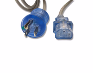 Hospital-Grade Power Cord, NEMA 5-15P to IEC320 C13 Straight Angle, Green Dot, 10ft, SJT 18/3 AWG, 10A 125VAC, Gray Jacket, Clear Blue Connectors SKU: XH216D
