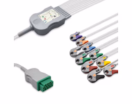 Compatible 10-lead One-Piece ECG Cable with Grabber/Pinch end (for use with GE Healthcare) AHA Reusable, Limb + Chest Lead, 2.2m+mixed 0.8m/1.2m, Respiratory Rate SKU: EC-10004G-A