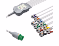 Compatible 10-lead One-Piece ECG Cable with Grabber/Pinch end (for use with Spacelabs) AHA Reusable, Limb + Chest Lead, 2.2m+mixed 0.8m/1.2m, Defib-Proof (with Resist) SKU: EC-10007RG-A