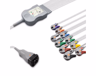 Compatible 10-lead One-Piece ECG Cable with Grabber/Pinch end (for use with Zoll) AHA Reusable, Limb + Chest Lead, 2.2m+mixed 0.8m/1.2m, Defib-Proof (with Resist) SKU: EC-10037RG-A