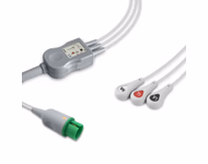 Compatible 3-lead One-Piece ECG Cable with Snap end (comparable to Spacelabs 72713) AHA Reusable, Limb Lead, 2.5m+0.9m, Defib-Proof (with Resist) SKU: EC-3007RS-A
