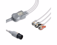 Compatible 3-lead One-Piece ECG Cable with Grabber/Pinch end (comparable to Welch Allyn 9293-050-50) AHA Reusable, Limb Lead, 2.5m+0.9m, Defib-Proof (with Resist) SKU: EC-3019RG-A