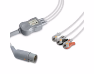 Compatible 3-lead One-Piece ECG Cable with Grabber/Pinch end (for use with M&B) AHA Reusable, Limb Lead, 2.5m+0.9m, Respiratory Rate SKU: EC-3043G-A