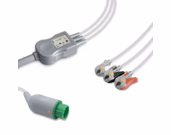 Compatible 3-lead One-Piece ECG Cable with Grabber/Pinch end (for use with Emtel) AHA Reusable, Limb Lead, 2.5m+0.9m, Defib-Proof (with Resist) SKU: EC-3049RG-A