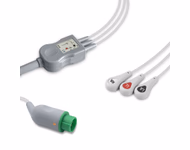 Compatible 3-lead One-Piece ECG Cable with Snap end (for use with Emtel) AHA Reusable, Limb Lead, 2.5m+0.9m, Defib-Proof (with Resist) SKU: EC-3049RS-A
