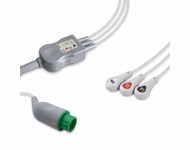Compatible 3-lead One-Piece ECG Cable with Snap end (for use with Mennen Medical) AHA Reusable, Limb Lead, 2.5m+0.9m, Defib-Proof (with Resist) SKU: EC-3051RS-A