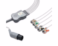 Compatible 5-lead One-Piece ECG Cable with Grabber/Pinch end (comparable to Edan M15-040155) AHA Reusable, Limb + Chest Lead, 2.5m+0.9m, Respiratory Rate SKU: EC-5001G-A
