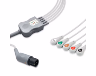 Compatible 5-lead One-Piece ECG Cable with Snap end (comparable to Zoll 8000-1005-01) AHA Reusable, Limb + Chest Lead, 2.5m+0.9m, Respiratory Rate SKU: EC-5001S-A