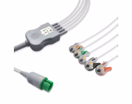 Compatible 5-lead One-Piece ECG Cable with Grabber/Pinch end (for use with Spacelabs) AHA Reusable, Limb + Chest Lead, 2.5m+0.9m, Defib-Proof (with Resist) SKU: EC-5007RG-A