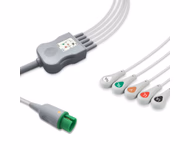 Compatible 5-lead One-Piece ECG Cable with Snap end (for use with Spacelabs) AHA Reusable, Limb + Chest Lead, 2.5m+0.9m, Defib-Proof (with Resist) SKU: EC-5007RS-A