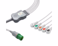 Compatible 5-lead One-Piece ECG Cable with Snap end (comparable to Nihon Kohden BC-765VA) AHA Reusable, Limb + Chest Lead, 2.5m+0.9m, Defib-Proof (with Resist) SKU: EC-5014RS-A
