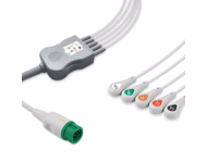 Compatible 5-lead One-Piece ECG Cable with Snap end (comparable to Mindray 040-000961-00) AHA Reusable, Limb + Chest Lead, 2.5m+0.9m, Respiratory Rate SKU: EC-5016S-A