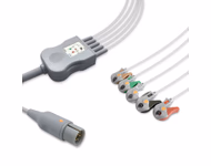 Compatible 5-lead One-Piece ECG Cable with Grabber/Pinch end (for use with M&B) AHA Reusable, Limb + Chest Lead, 2.5m+0.9m, Respiratory Rate SKU: EC-5043G-A
