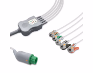 Compatible 5-lead One-Piece ECG Cable with Grabber/Pinch end (for use with Emtel) AHA Reusable, Limb + Chest Lead, 2.5m+0.9m, Defib-Proof (with Resist) SKU: EC-5049RG-A