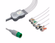 Compatible 5-lead One-Piece ECG Cable with Grabber/Pinch end (comparable to Comen 040-000909-00) AHA Reusable, Limb + Chest Lead, 2.5m+0.9m, Defib-Proof (with Resist) SKU: EC-5057RG-A