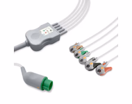 Compatible 5-lead One-Piece ECG Cable with Grabber/Pinch end (for use with Bexen Cardio) AHA Reusable, Limb + Chest Lead, 2.5m+0.9m, Respiratory Rate SKU: EC-5060G-A