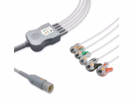 Compatible 5-lead One-Piece ECG Cable with Grabber/Pinch end (for use with ECAFIX) AHA Reusable, Limb + Chest Lead, 2.5m+0.9m, Defib-Proof (with Resist) SKU: EC-5065RG-A
