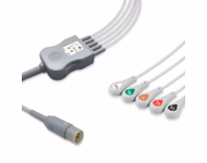 Compatible 5-lead One-Piece ECG Cable with Snap end (for use with ECAFIX) AHA Reusable, Limb + Chest Lead, 2.5m+0.9m, Defib-Proof (with Resist) SKU: EC-5065RS-A