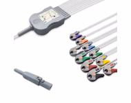 Compatible 10-lead Diagnostic(EKG) One-Piece ECG Cable with Grabber/Pinch end (comparable to Hill-Rom 60-00184-01) AHA Reusable, Limb + Chest Lead, 1.3m+mixed 0.8m/1.2m, Defib-Proof (with Resist) SKU: EKC10R(13)-BKC-G-A