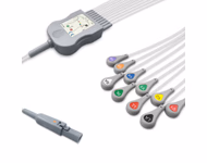 Compatible 10-lead Diagnostic(EKG) One-Piece ECG Cable with Snap end (comparable to Hill-Rom 60-00185-01) AHA Reusable, Limb + Chest Lead, 1.3m+mixed 0.9m/1.2m, Defib-Proof (with Resist) SKU: EKC10R(13)-BKC-S-A