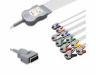 Compatible 10-lead Diagnostic(EKG) One-Piece ECG Cable with Grabber/Pinch end (comparable to Burdick 007725) AHA Reusable, Limb + Chest Lead, 2.2m+mixed 0.8m/1.2m, Respiratory Rate SKU: EKC10-BKB-G-A