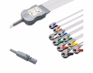Compatible 10-lead Diagnostic(EKG) One-Piece ECG Cable with Grabber/Pinch end (comparable to Burdick 60-00180-01) AHA Reusable, Limb + Chest Lead, 2.2m+mixed 0.8m/1.2m, Defib-Proof (with Resist) SKU: EKC10R-BKC-G-A