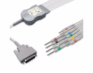 Compatible 10-lead Diagnostic(EKG) One-Piece ECG Cable with 3mm Needle end (for use with Edan) AHA Reusable, Limb + Chest Lead, 2.2m+mixed 0.8m/1.2m, Defib-Proof (with Resist) SKU: EKC10R-ED-N-A