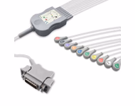 Compatible 10-lead Diagnostic(EKG) One-Piece ECG Cable with Snap end (for use with Hellige) AHA Reusable, Limb + Chest Lead, 2.2m+mixed 0.9m/1.2m, Defib-Proof (with Resist) SKU: EKC10R-HL-S-A