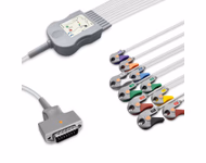 Compatible 10-lead Diagnostic(EKG) One-Piece ECG Cable with Grabber/Pinch end (for use with GE Healthcare) AHA Reusable, Limb + Chest Lead, 2.2m+mixed 0.8m/1.2m, Defib-Proof (with Resist) SKU: EKC10R-MQ-G-A