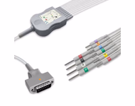 Compatible 10-lead Diagnostic(EKG) One-Piece ECG Cable with 3mm Needle end (for use with GE Healthcare) AHA Reusable, Limb + Chest Lead, 2.2m+mixed 0.8m/1.2m, Defib-Proof (with Resist) SKU: EKC10R-MQ-N-A