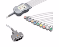 Compatible 10-lead Diagnostic(EKG) One-Piece ECG Cable with Snap end (for use with GE Healthcare) AHA Reusable, Limb + Chest Lead, 2.2m+mixed 0.9m/1.2m, Defib-Proof (with Resist) SKU: EKC10R-MQ-S-A
