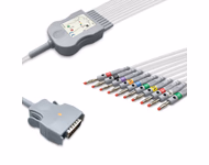 Compatible 10-lead Diagnostic(EKG) One-Piece ECG Cable with 4mm Banana end (for use with Mortara) AHA Reusable, Limb + Chest Lead, 2.2m+mixed 0.8m/1.2m, Defib-Proof (with Resist) SKU: EKC10R-MT-B-A