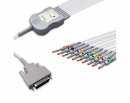 Compatible 10-lead Diagnostic(EKG) One-Piece ECG Cable with 4mm Banana end (comparable to Nihon Kohden BA-902D) AHA Reusable, Limb + Chest Lead, 2.2m+mixed 0.8m/1.2m, Respiratory Rate SKU: EKC10-NKB-B-A