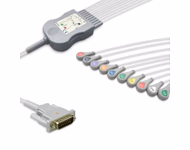 Compatible 10-lead Diagnostic(EKG) One-Piece ECG Cable with Snap end (for use with Philips) AHA Reusable, Limb + Chest Lead, 2.2m+mixed 0.9m/1.2m, Defib-Proof (with Resist) SKU: EKC10R-PH-S-A