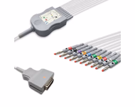 Compatible 10-lead Diagnostic(EKG) One-Piece ECG Cable with 4mm Banana end (comparable to Burdick 012-0700-00) AHA Reusable, Limb + Chest Lead, 2.2m+mixed 0.8m/1.2m, Respiratory Rate SKU: EKC10-BKA-B-A