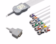 Compatible 10-lead Diagnostic(EKG) One-Piece ECG Cable with Grabber/Pinch end (for use with Burdick) AHA Reusable, Limb + Chest Lead, 2.2m+mixed 0.8m/1.2m, Respiratory Rate SKU: EKC10-BKA-G-A