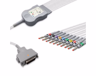 Compatible 10-lead Diagnostic(EKG) One-Piece ECG Cable with 4mm Banana end AHA Reusable, Limb + Chest Lead, 2.2m+mixed 0.8m/1.2m, Respiratory Rate SKU: EKC10-FDA-B-A