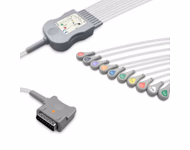 Compatible 10-lead Diagnostic(EKG) One-Piece ECG Cable with Snap end (for use with Kenz) AHA Reusable, Limb + Chest Lead, 2.2m+mixed 0.9m/1.2m, Respiratory Rate SKU: EKC10-KZB-S-A